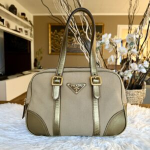 Prada Saffiano Trimmed Canapa Bauletto