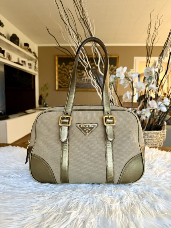 Prada Saffiano Trimmed Canapa Bauletto