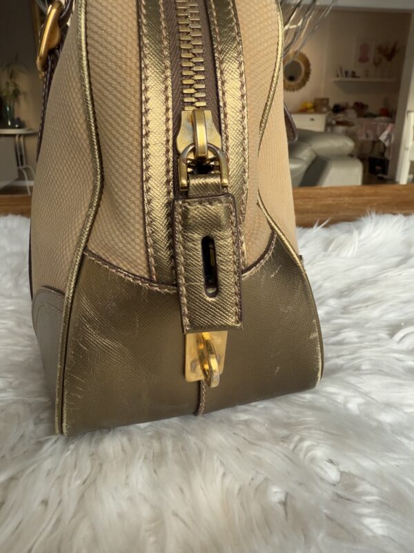 Prada Saffiano Trimmed Canapa Bauletto - Image 3