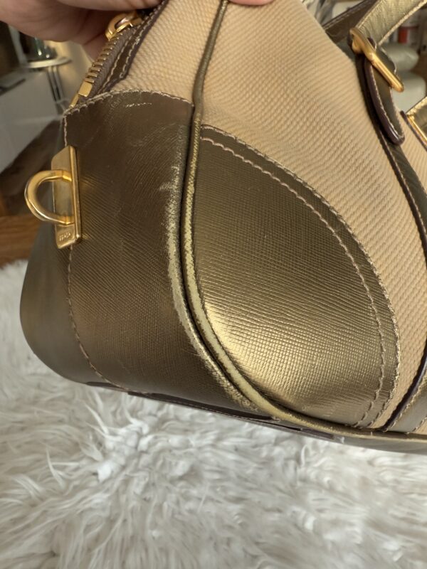 Prada Saffiano Trimmed Canapa Bauletto - Image 4